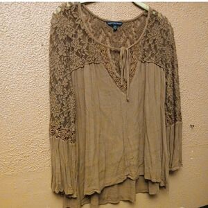 Lace Detail Brown Women's Top